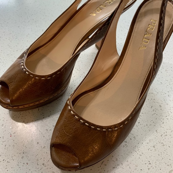 Prada slingback open toe pumps SIZE 8 WOMENS leather vintage style AMAZING FIND! - Picture 7 of 9